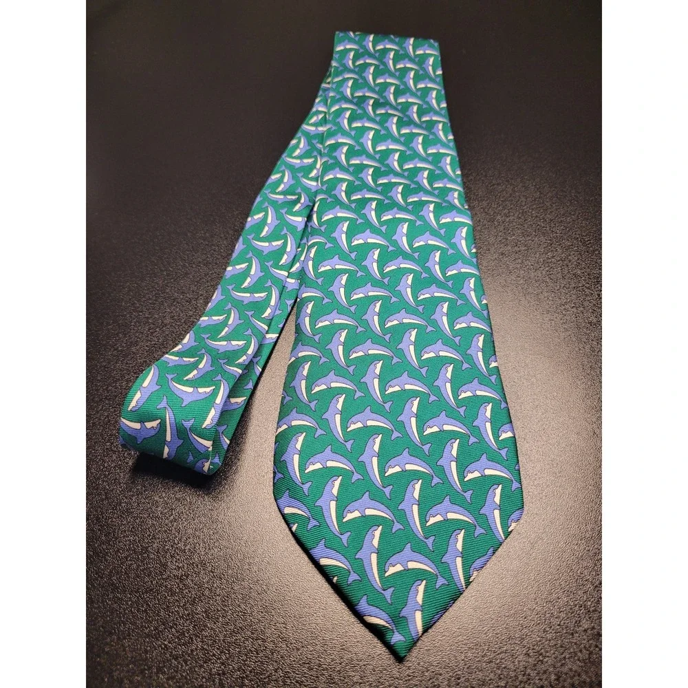 Gucci Men's Necktie Green Dolphin Silk 3.75